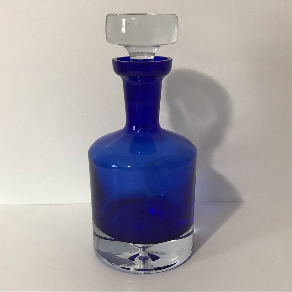 ❌SOLD❌ Krosno Poland Cobalt Blue Bubble Decanter - Picture 9 of 10